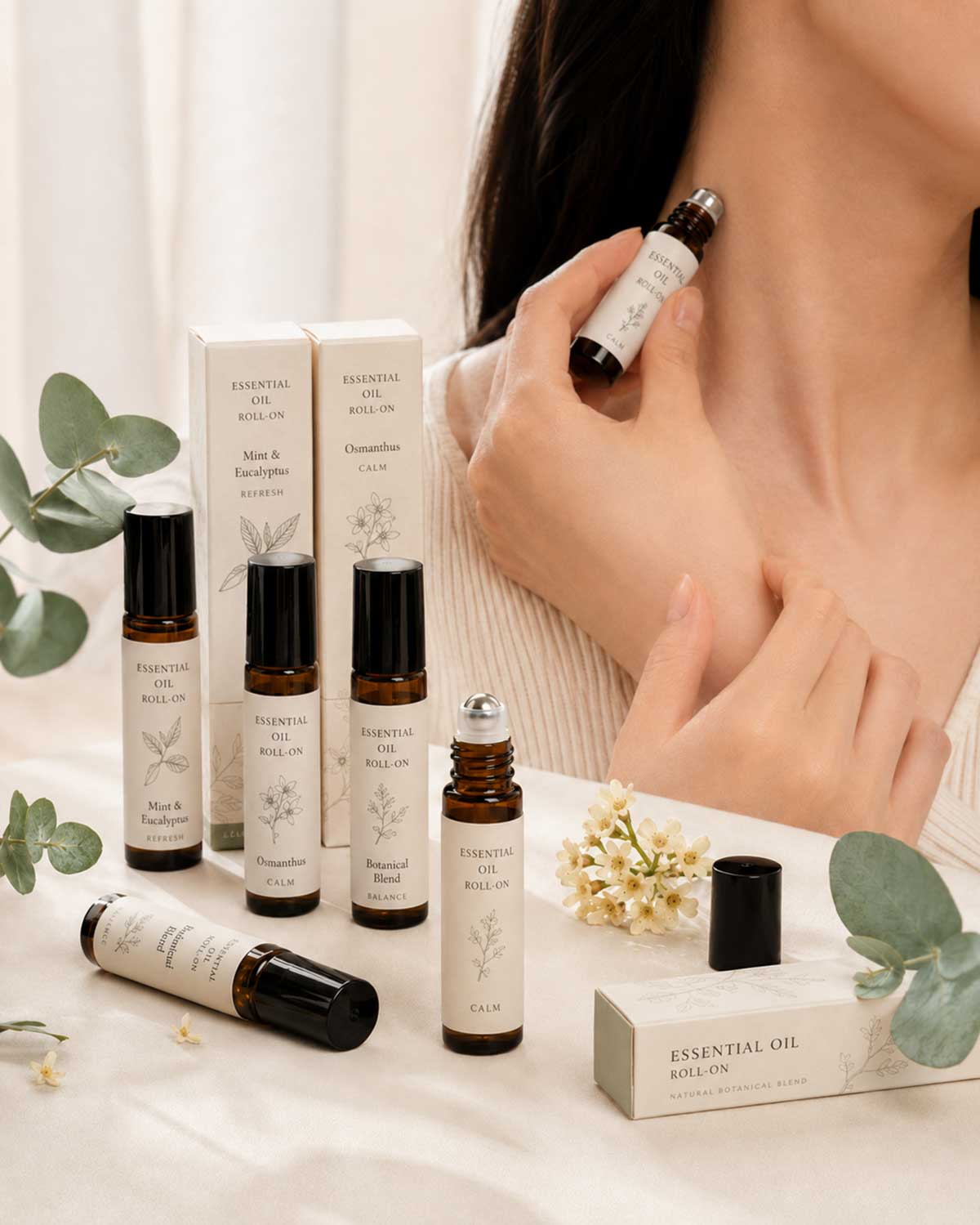 Private label roll-on essential oil roller bottle with custom gift packaging